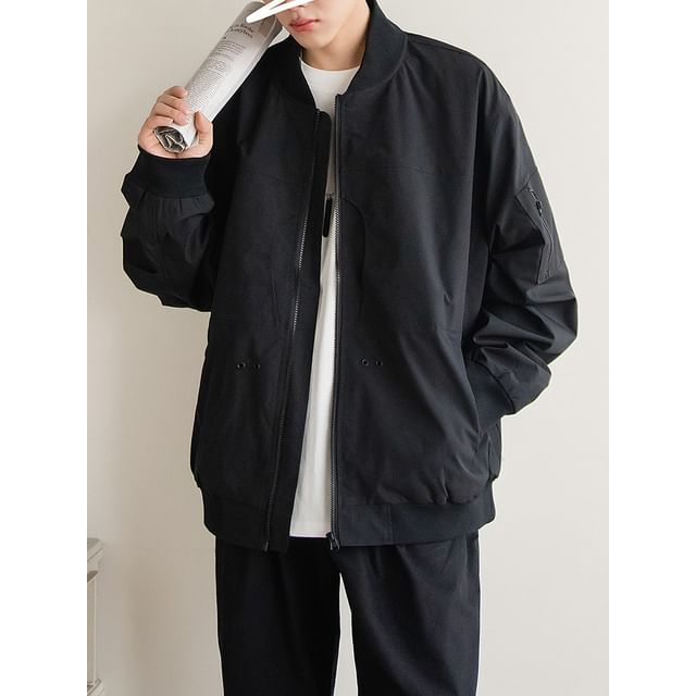 preppyfella-Plain Zip Bomber Jacket