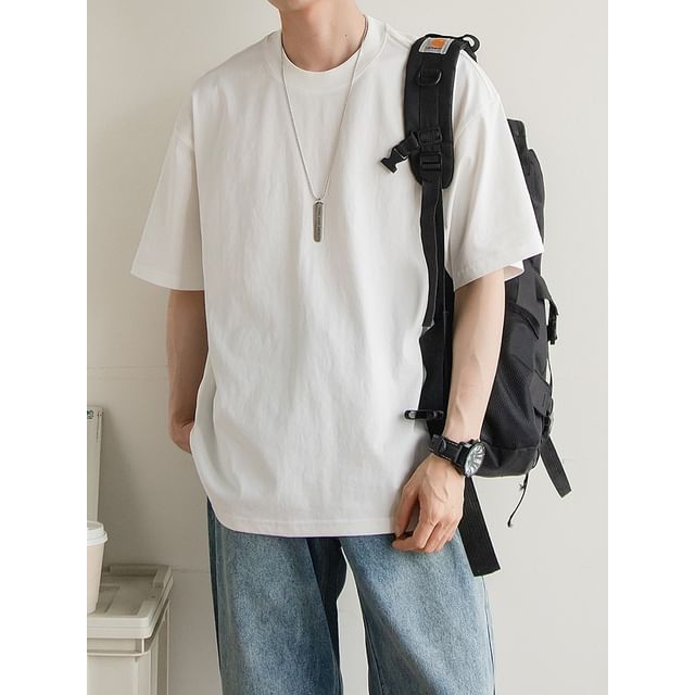preppyfella-Short-Sleeve Crew Neck Plain T-Shirt