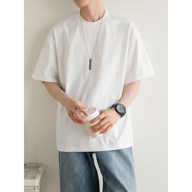 preppyfella-Short-Sleeve Crew Neck Plain T-Shirt