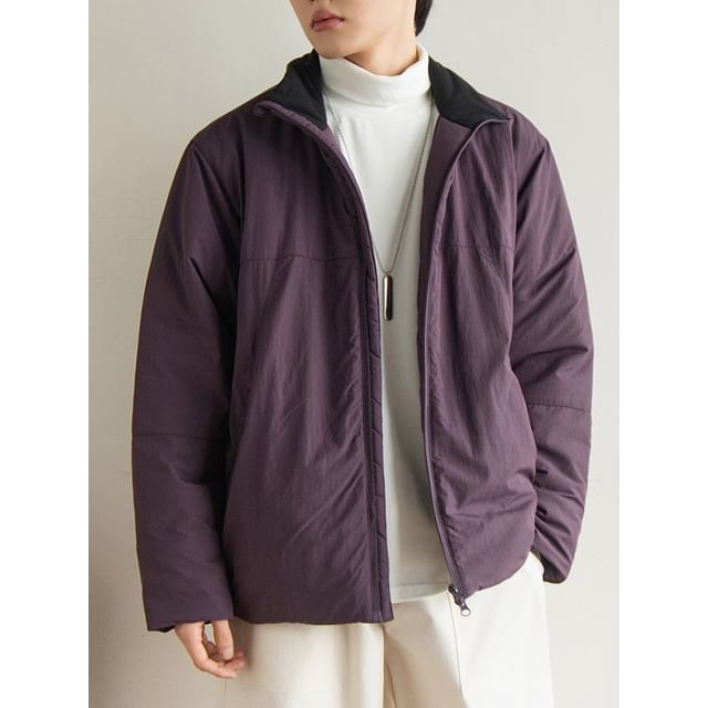 preppyfella-Stand Collar Two Tone Padded Zip-Up Jacket