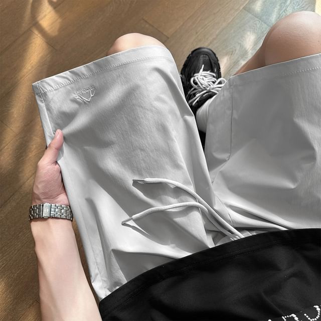 Priam-Drawstring Waist Plain Shorts