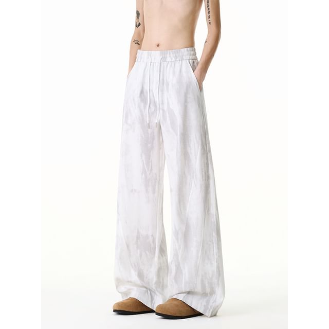 Priam-Drawstring Waist Plain Wide Leg Pants