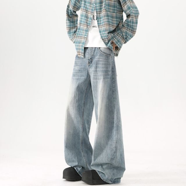 Priam-Mid Rise Washed Wide Leg Jeans
