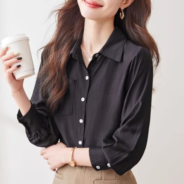Princess Min-34 Sleeve Collared Plain Shirt