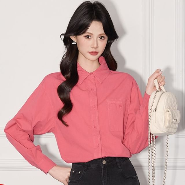 Princess Min-Long Sleeve Collared Plain Shirt