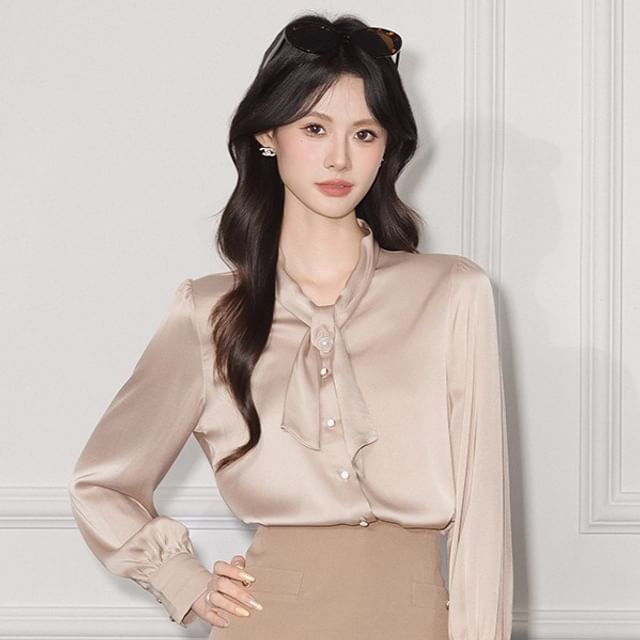 Princess Min-Long Sleeve Plain Satin Blouse