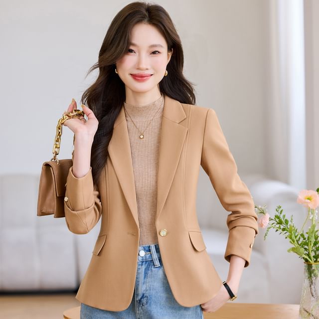 Princess Min-Notch Lapel One-Buttoned Plain Blazer