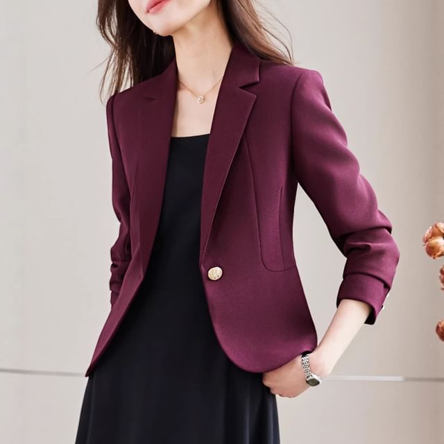 Princess Min-Notch Lapel One-Buttoned Plain Blazer