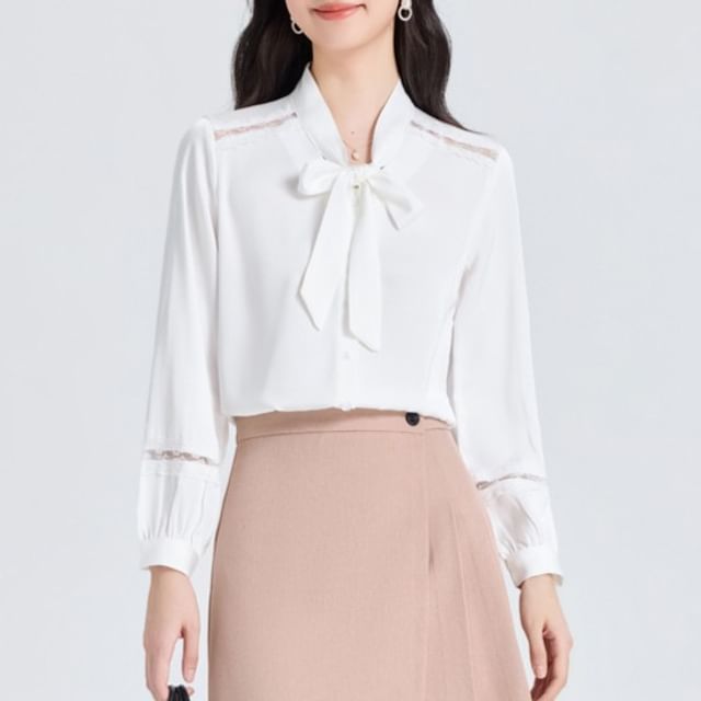 Princess Min-Notch Lapel Plain Single Breasted Blazer High Waist Pleated Mini A-Line Skirt Long Sleeve Tie Neck Plain Blouse