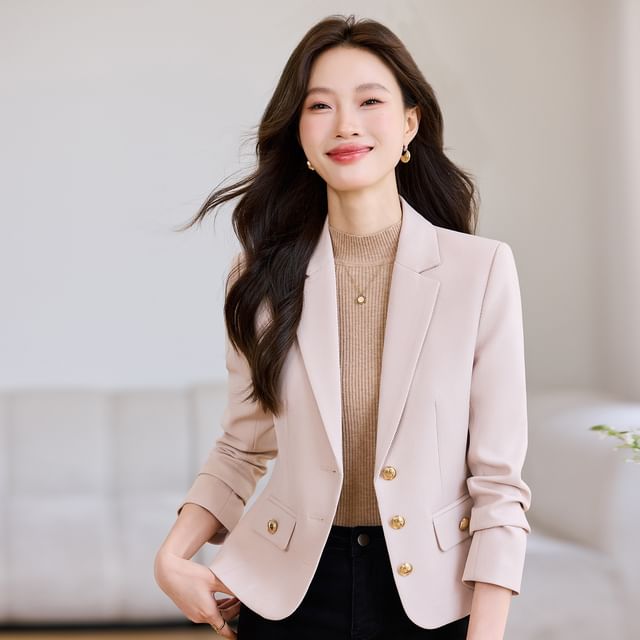 Princess Min-Notch Lapel Single-Breasted Plain Blazer