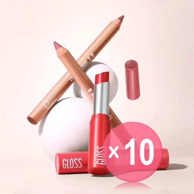 Pudaier-Glossy Lipstick Lip Liner Set - 8 Types 10pcs Bundle Set