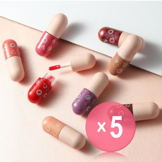 Pudaier-Mini Capsule Shining Liquid Lipstick - 6 Colors 5pcs Bundle Set