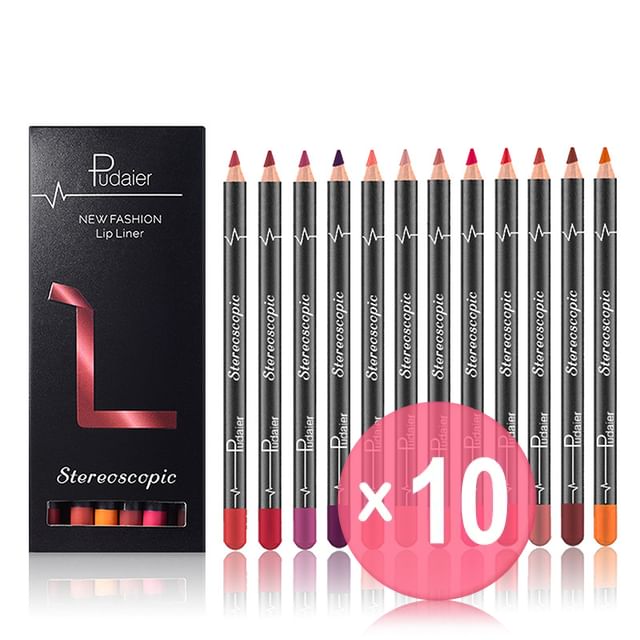 Pudaier-Stereoscopic Lip Liner Set 12 Colors 10pcs Bundle Set