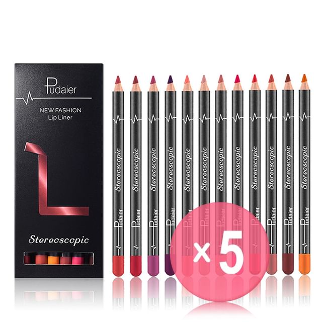 Pudaier-Stereoscopic Lip Liner Set 12 Colors 5pcs Bundle Set