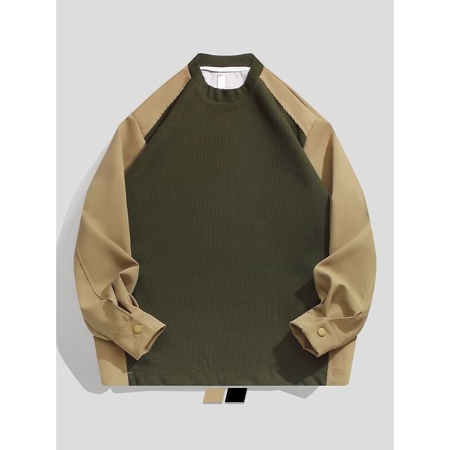 purplelouve-Crew Neck Panel Top Sweatshirt
