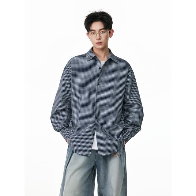 purplelouve-Long-Sleeve Plaid Button-Up Shirt