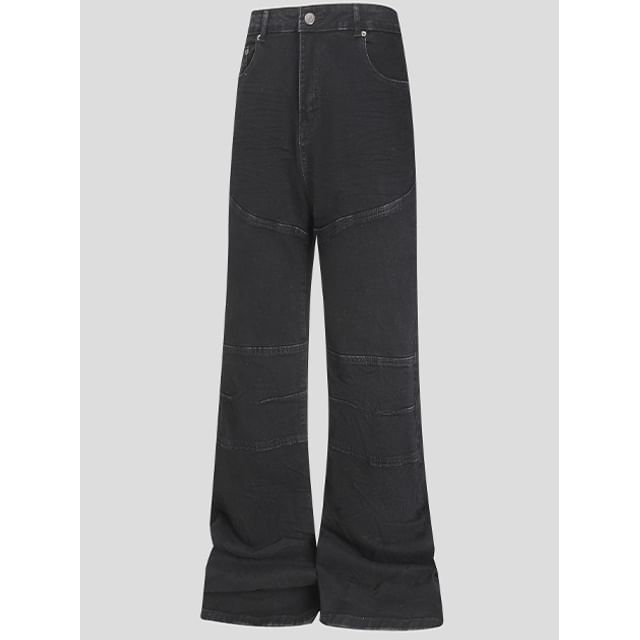 purplelouve-Mid Rise Plain Flared Jeans