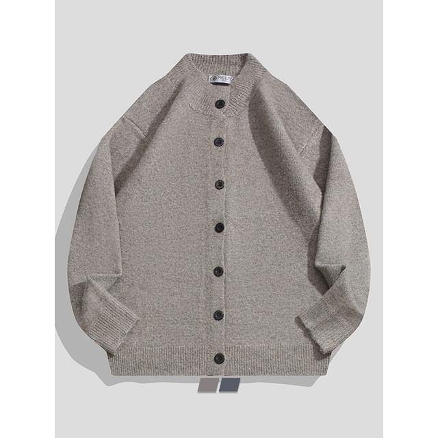 purplelouve-Mock Neck Plain Cardigan