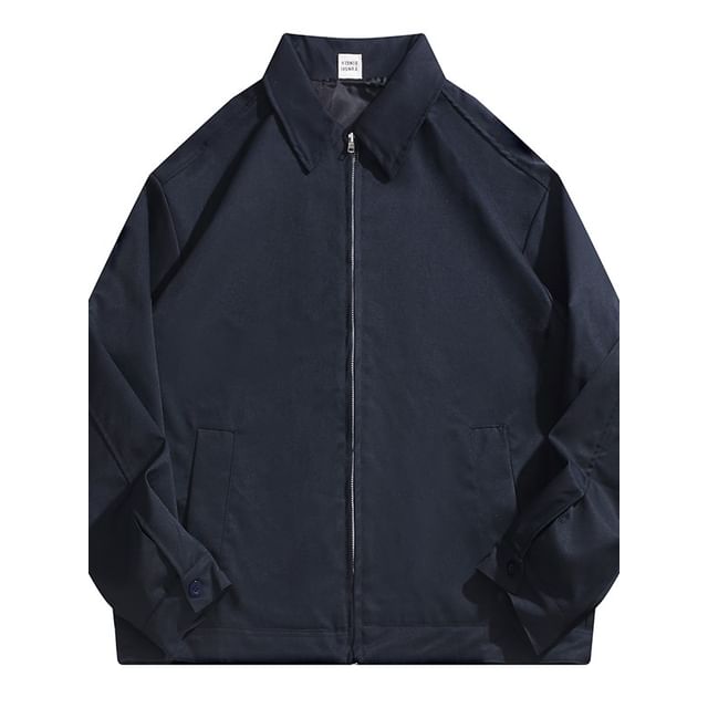 purplelouve-Plain Collared Zip Jacket