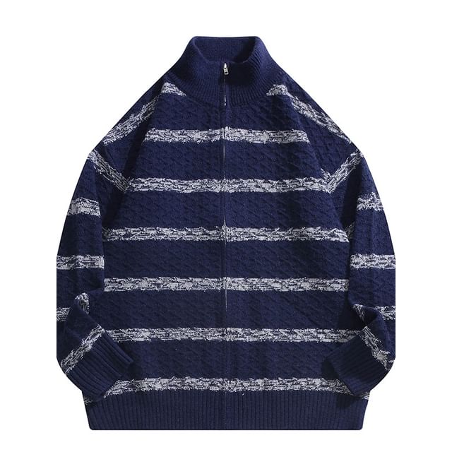 purplelouve-Striped Zip Cardigan