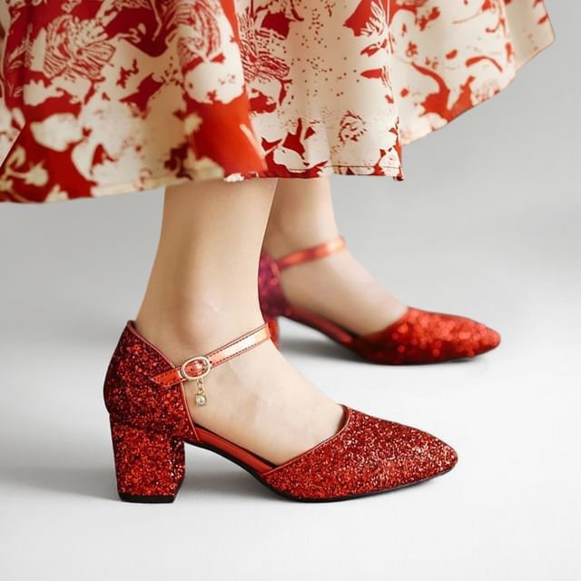 Queen Zoo-Block Heel Sequined DOrsay Pumps