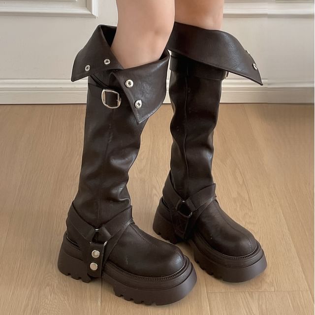 Queen Zoo-Buckled Platform Chunky Heel Tall Boots