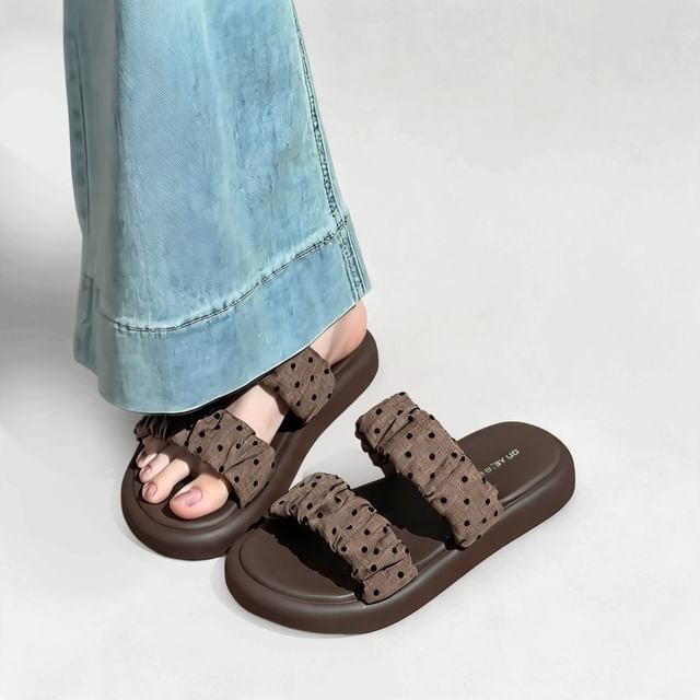 Queen Zoo-Dotted Platform Ruched Slide Sandals