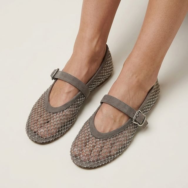 Queen Zoo-Fishnet Glitter Balletcore Flats