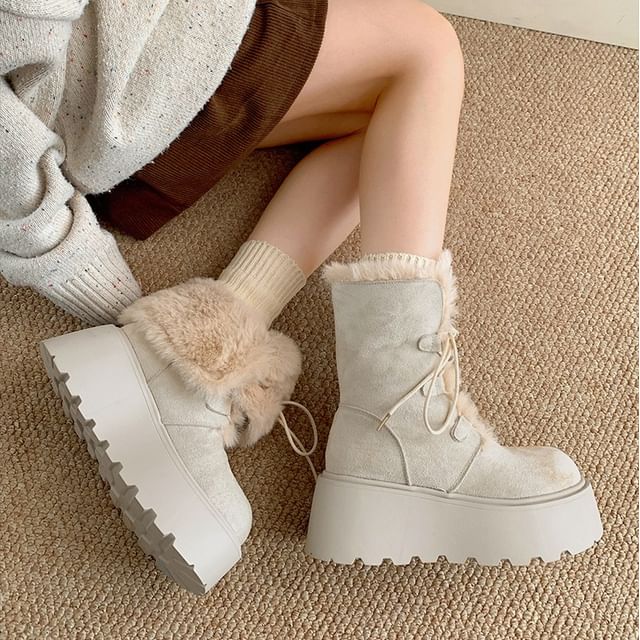 Queen Zoo-Fluffy Trim Platform Ankle Boots