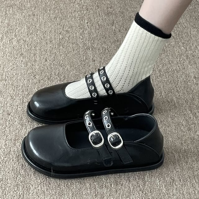 Queen Zoo-Grommet Double-Strap Mary Jane Flats