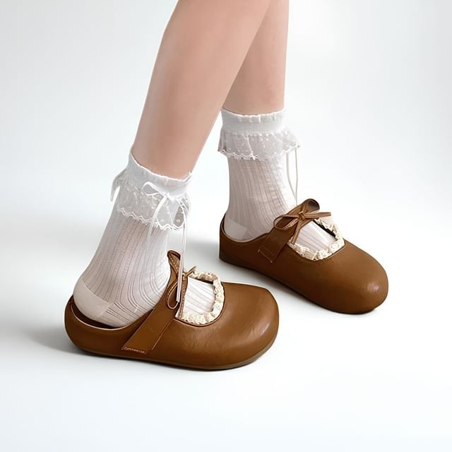 Queen Zoo - Hidden Wedge Lace Trim Faux Leather Mary Jane Mules