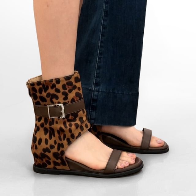 Queen Zoo-Hidden Wedge Leopard Print Panel Sandals