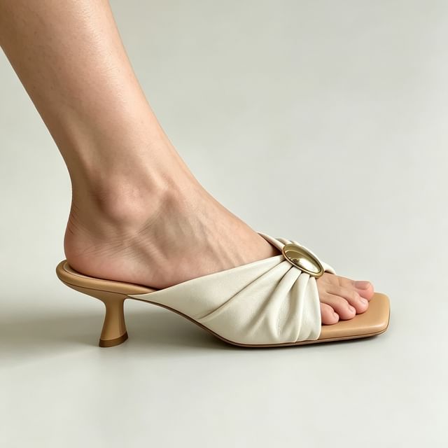 Queen Zoo-Kitten Heel Square Toe Metal Accent Sandals