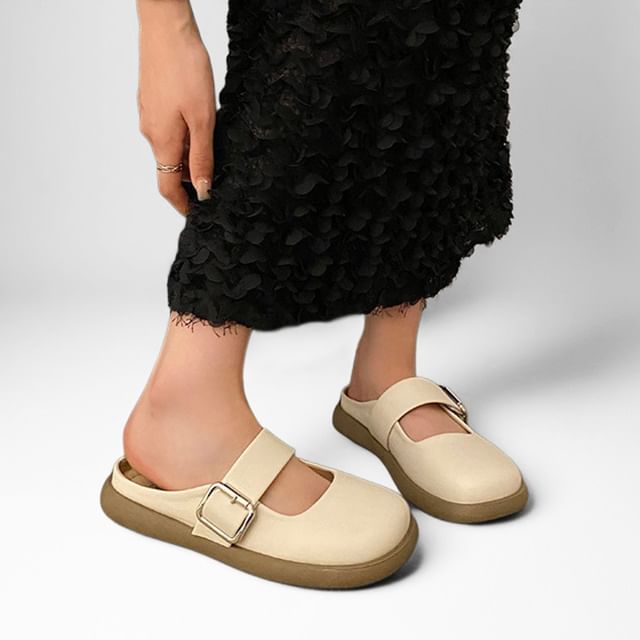 Queen Zoo-Plain Buckled Mary Jane Mules