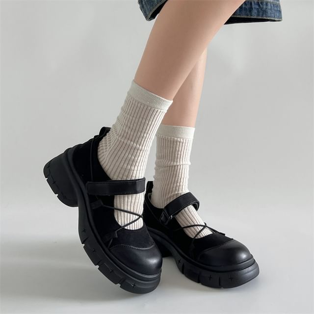 Queen Zoo-Platform Adhesive Strap Plain Mary Jane Shoes