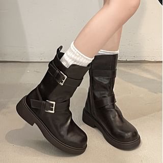 Queen Zoo-Platform Belted Mid Calf Boots