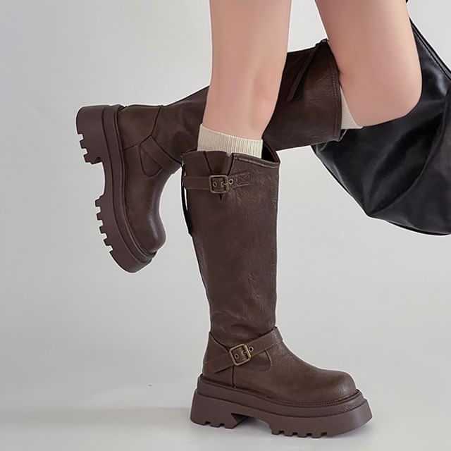 Queen Zoo-Platform Buckled Knee High Boots