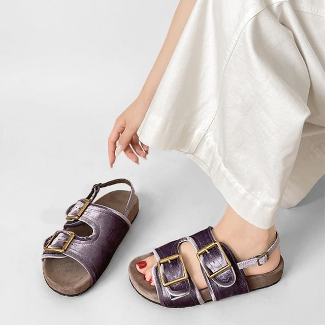 Queen Zoo-Platform Buckled Velvet Sandals