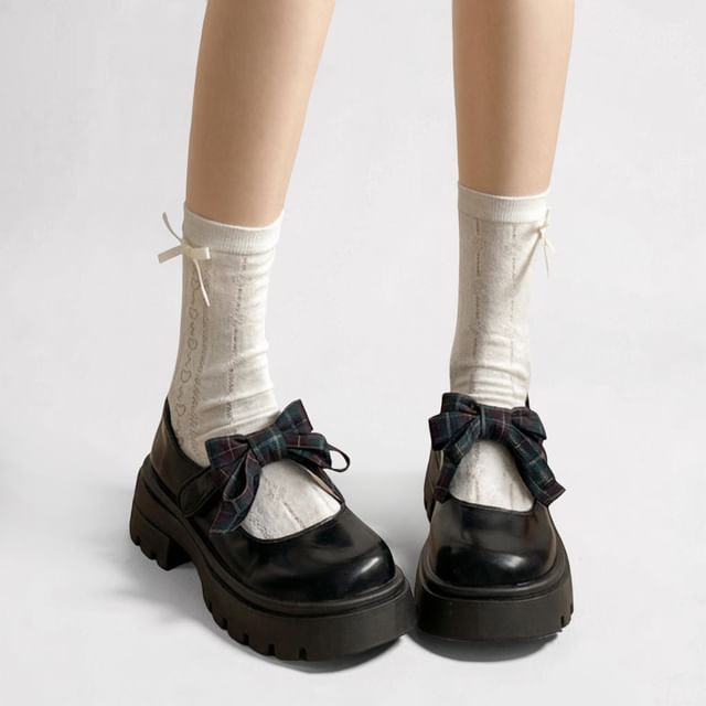 Queen Zoo-Platform Plaid Bow Mary Jane Shoes
