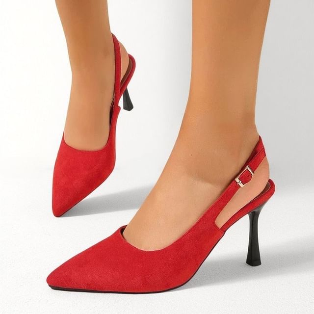 Queen Zoo-Pointed Toe Slingback Faux Suede Pumps
