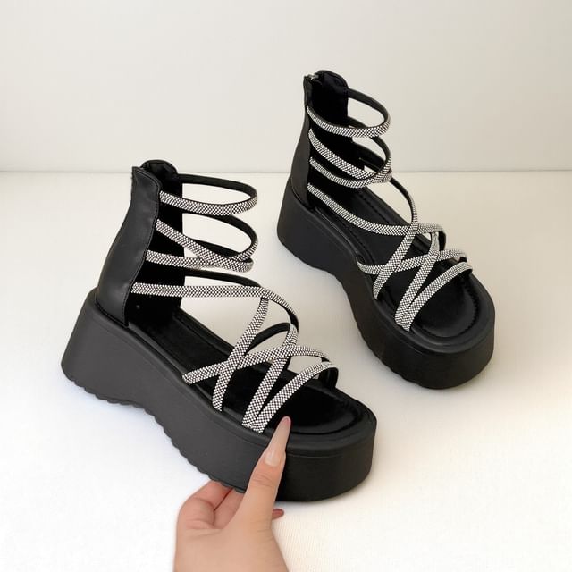 Queen Zoo-Rhinestone Strappy Platform Sandals