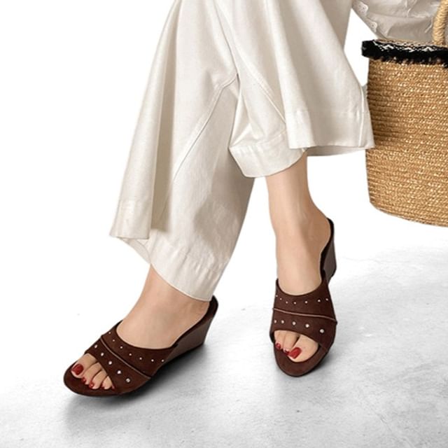 Queen Zoo-Studded Wedge Slide Sandals