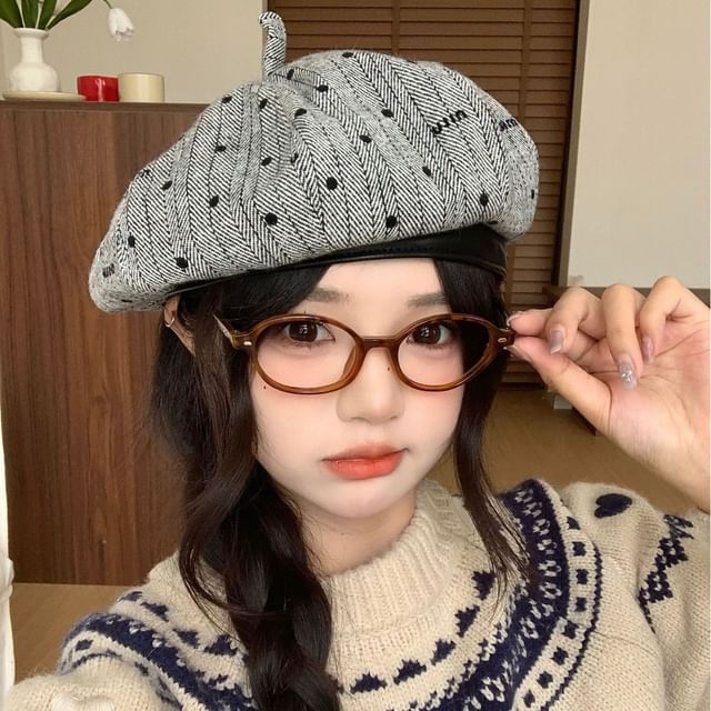 Raconteur-Dotted Herringbone Beret