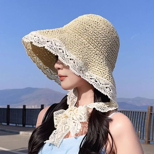 Raconteur-Lace Trim Straw Hat