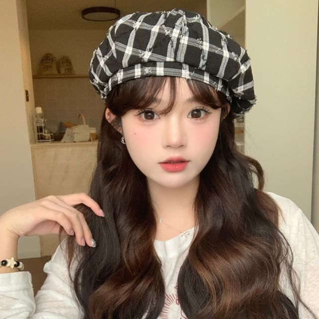 Raconteur-Plaid Distressed Beret Hat