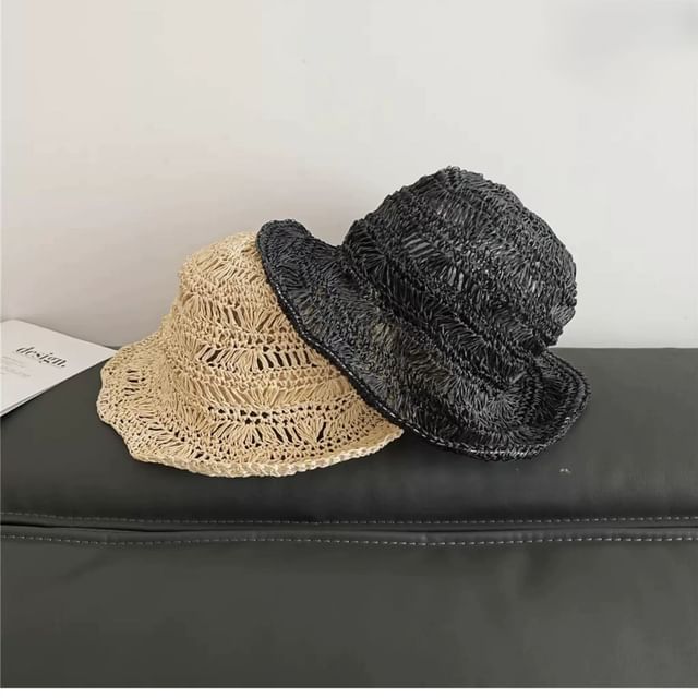 Raconteur-Plain Crochet Straw Bucket Hat