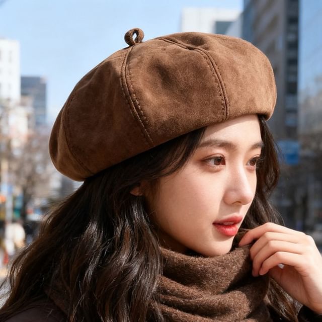 Raconteur-Plain Faux Suede Beret