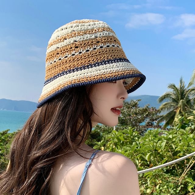 Raconteur-Striped Woven Bucket Hat