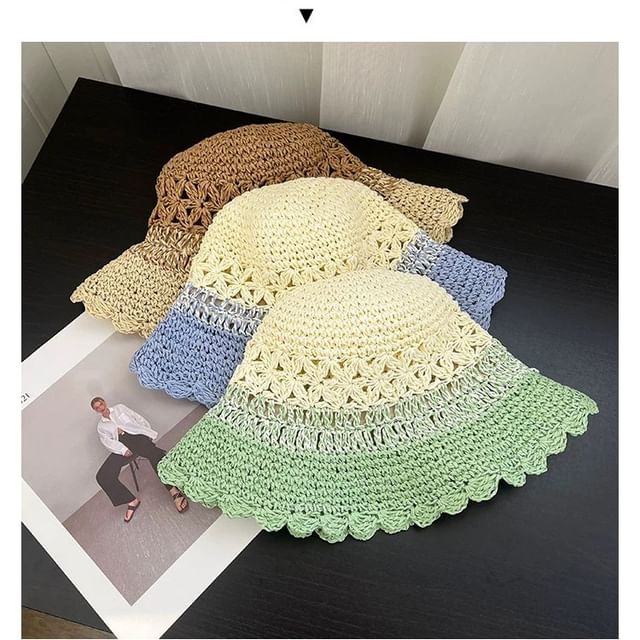 Raconteur-Two Tone Crochet Straw Sun Hat