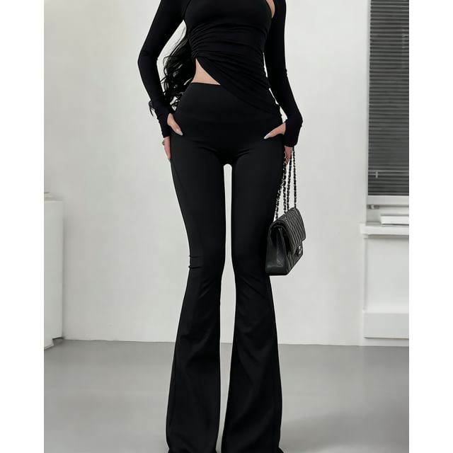 RainGirl-High Waist Plain Flared Pants
